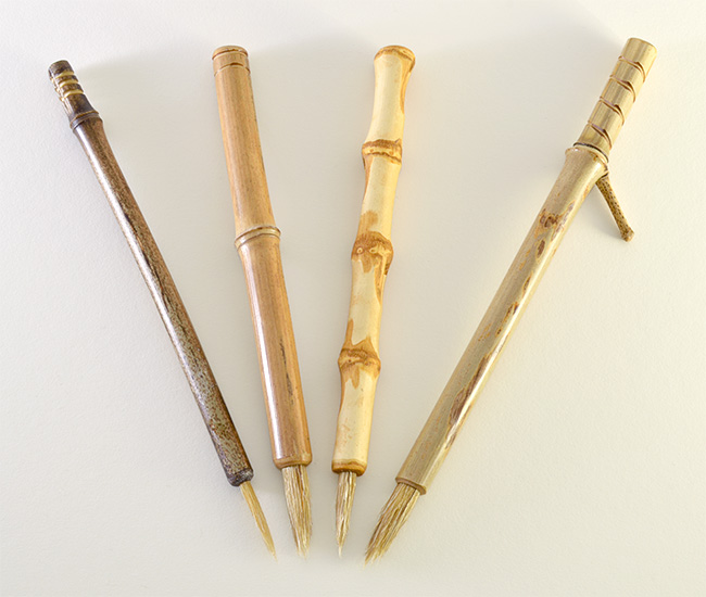 Small, Medium, Wangi and Large Boar Hair brush with bamboo cane and Wangi Bamboo handles