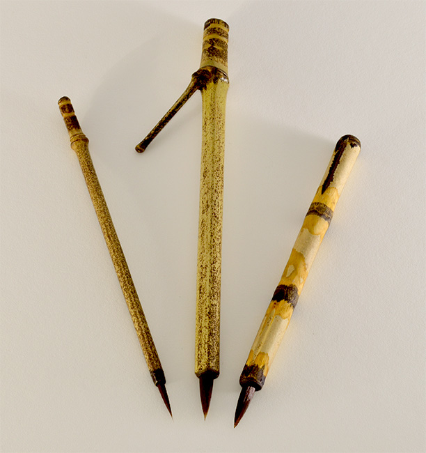Small, Medium, & Wangi Medium Diameter Brown Synthetic Brush Set with 3/4" Long Bristles and Bamboo Cane and Wangi Handles